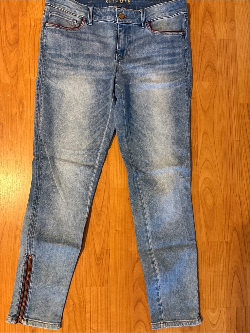 Light Blue Skinny Jeans with Red Trim